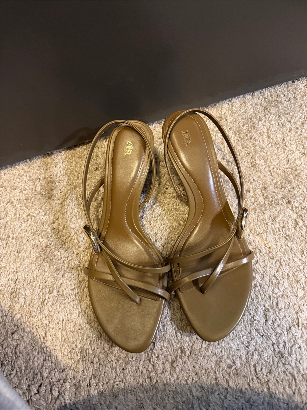 ZARA Olive Brown Strappy Slingback Sandals